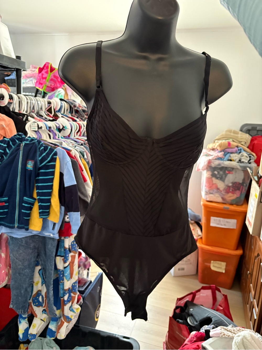 H&M Black Sheer Strappy Bodysuit